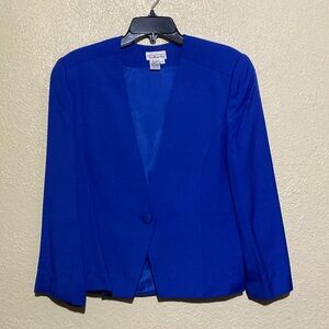 Talbots Blazer Jacket 8 Blue Lined Rayon Silk Blend Long Sleeve Front Button